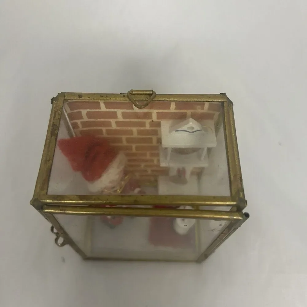 Vintage Christmas shadow box Santa Claus Grandfather Clock Bricks Distressed